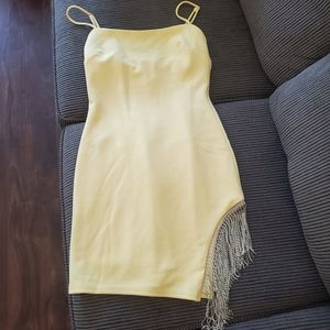 Call On Me Diamante Fringe Mini Dress Yellow